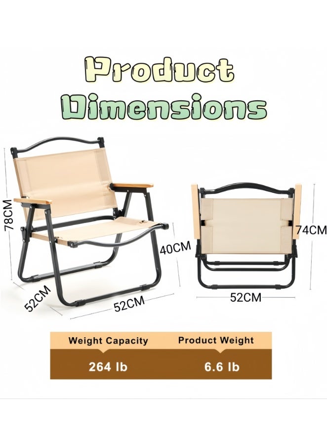 2 PCS Folding Chair for Travels and Camping, Portable Wooden Beach Chair, Folding Outdoor Picnic Beech Wood Armchair for Camping, Travel, and Outdoor Events (YKMZ-011-KHAKI) - Image 3